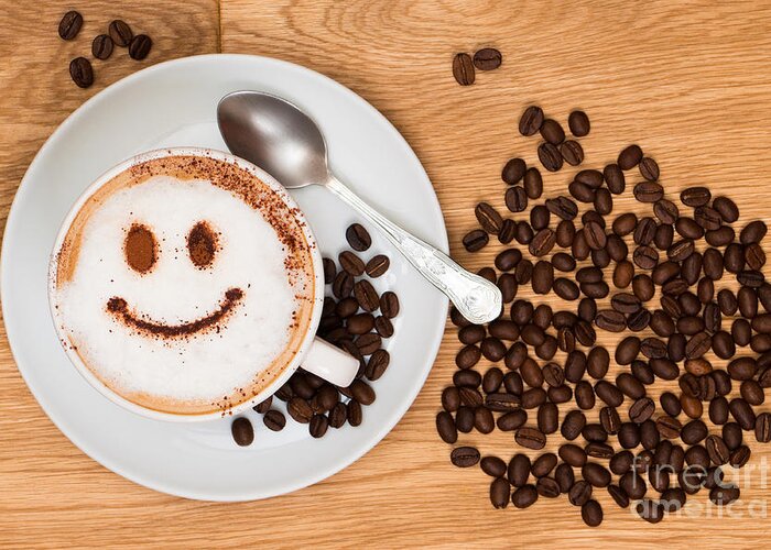 Coffee Greeting Card featuring the photograph Smiley Face Coffee by Amanda Elwell