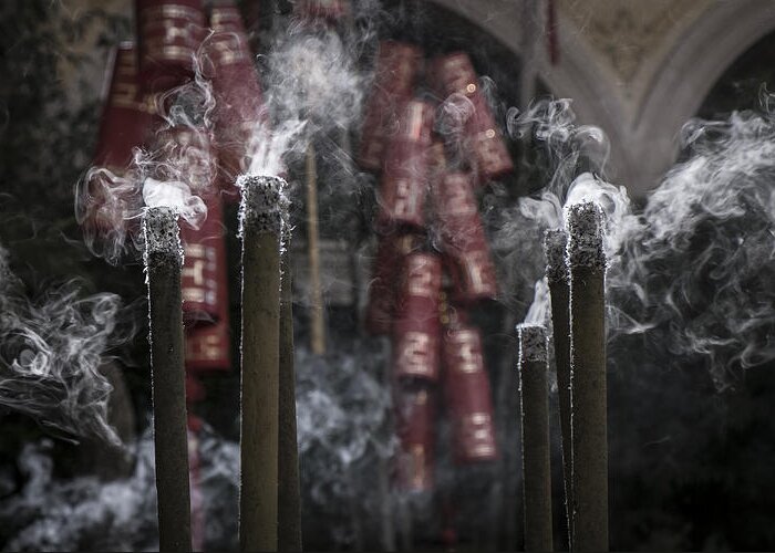 Incense Greeting Card featuring the photograph Smoke And Light by Glenn DiPaola