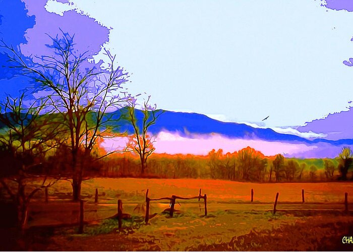 Mountain Greeting Card featuring the painting Smoky Mountain pasture by CHAZ Daugherty