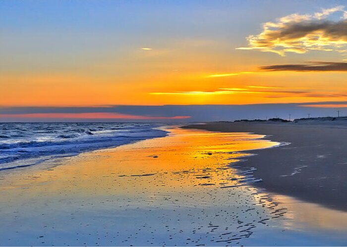 Outer Banks Greeting Card featuring the painting Smooth Sunset on Ocracoke Outer Banks by Dan Carmichael