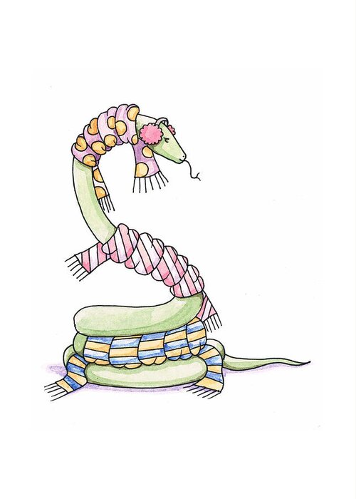 Snake Greeting Card featuring the painting Snake Wearing a Scarf by Christy Beckwith