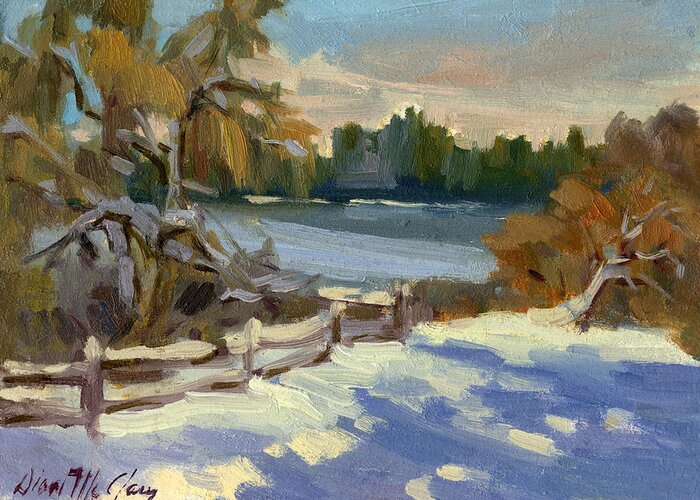Snow Greeting Card featuring the painting Snow at Martha Lake by Diane McClary