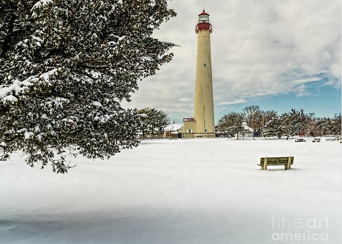 Architecture Greeting Card featuring the photograph Snow at the Cape May Light by Nick Zelinsky Jr