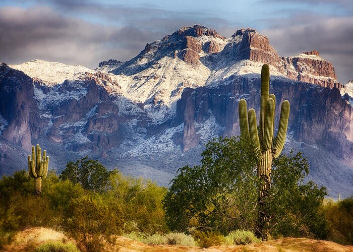 Arizona Greeting Card featuring the photograph Snow Covered Superstitions by Saija Lehtonen
