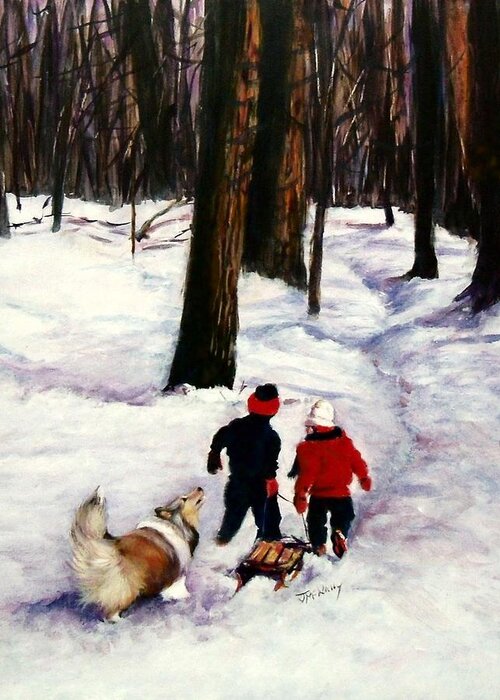 Sheltie Greeting Card featuring the painting Snow Days by Jeanne McNally