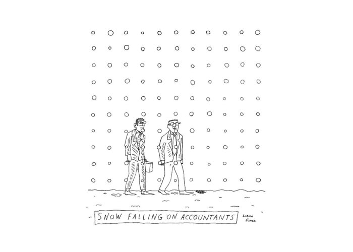 Snow Falling On Cedars Greeting Card featuring the drawing Snow Falling On Accountants -- Two Men Walk by Liana Finck
