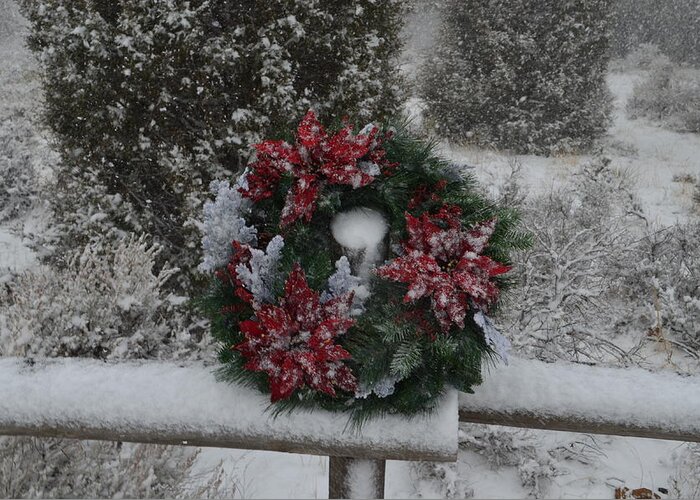 Christmas Greeting Card featuring the photograph Snow Storm Wreath by William Hallett