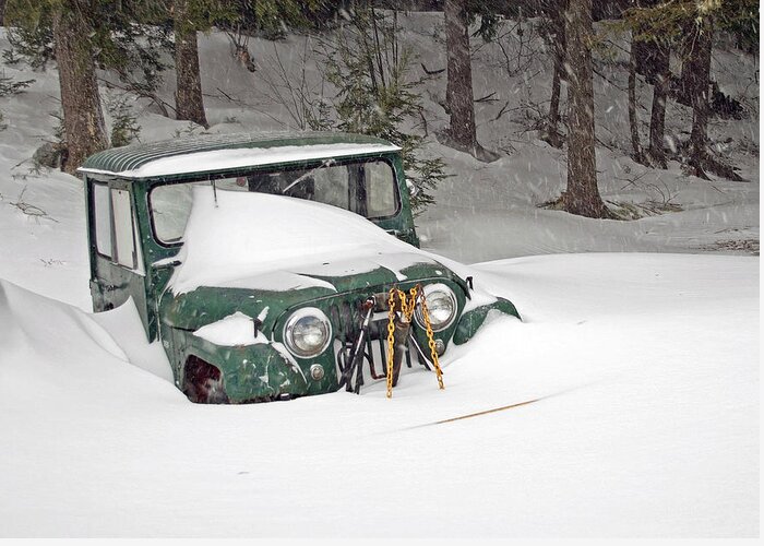 Jeep Greeting Card featuring the photograph Snowed In - Color by Barbara West
