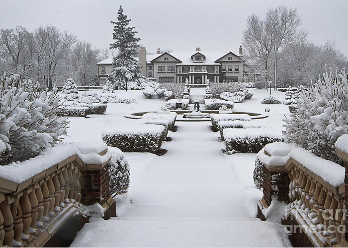 Longview Greeting Card featuring the photograph Snowfall at Longview Mansion by Dennis Hedberg