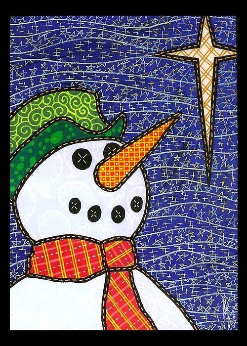Snow Greeting Card featuring the painting Snowman and Star by Jim Harris