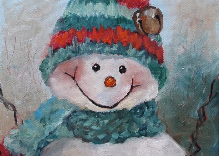 Snowman Greeting Card featuring the painting Snowman III - Christmas Series by Cheri Wollenberg