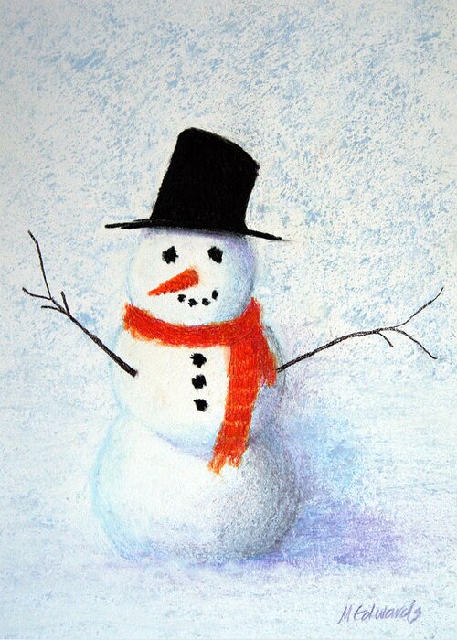 Snowman Greeting Card featuring the pastel Snowman by Marna Edwards Flavell