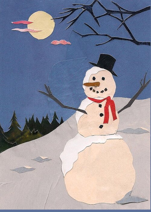 Snowman Greeting Card featuring the mixed media Snowman by Robin Birrell