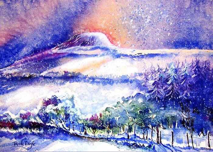 Snow Greeting Card featuring the painting Snowstorm over Eagle Hill Hacketstown by Trudi Doyle