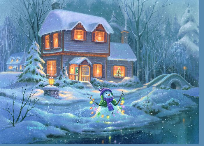 Michael Humphries Greeting Card featuring the painting Snowy Bright Night by Michael Humphries