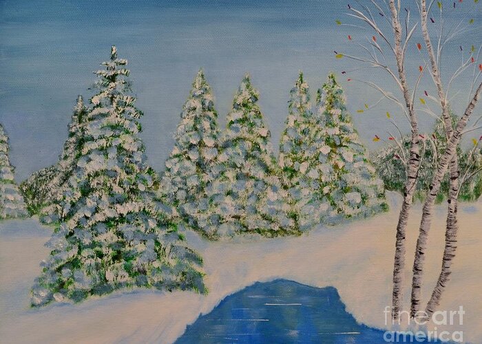 'landscape Greeting Card featuring the painting Snowy day by Melvin Turner