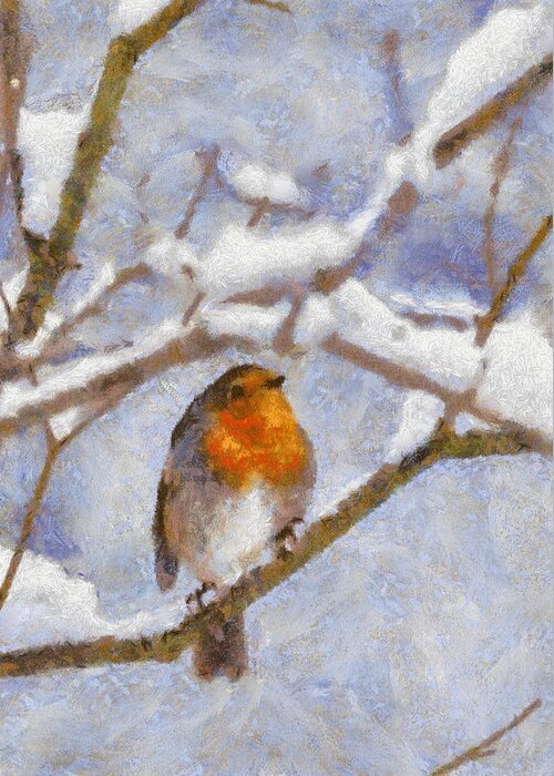 Nature Greeting Card featuring the digital art Snowy Robin by Charmaine Zoe