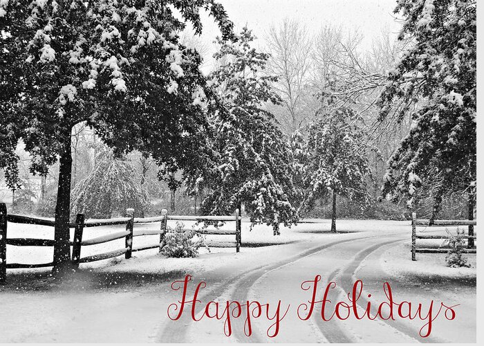 Snow Greeting Card featuring the photograph Snowy Tracks Happy Holidays by Dark Whimsy