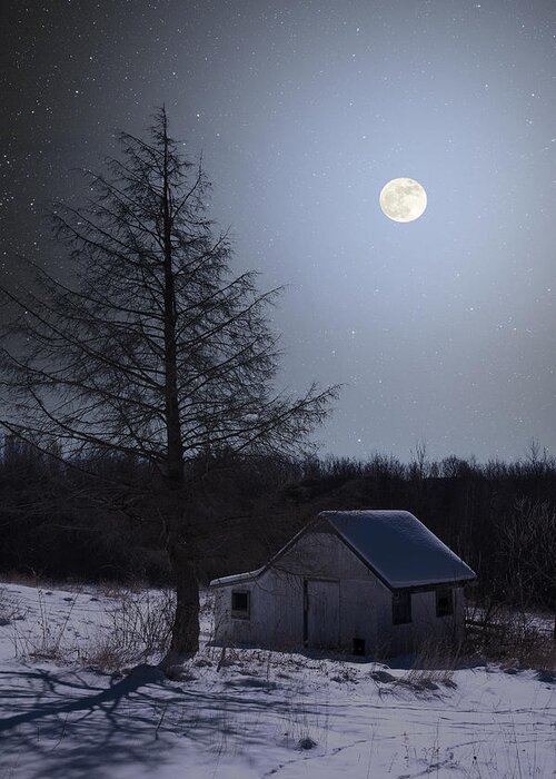 Astronomy Greeting Card featuring the photograph Snowy Winter Shed by Larry Landolfi