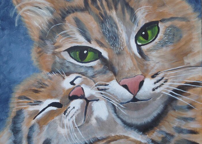 Pets Greeting Card featuring the painting Snuggle Kitties by Kathie Camara