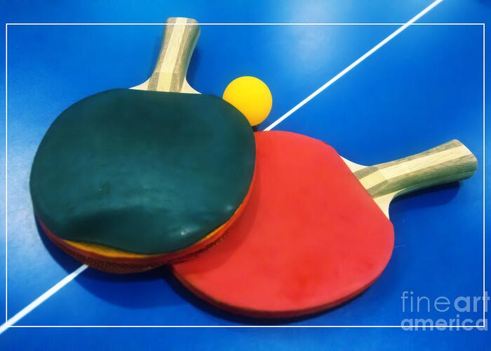 Ping-pong Greeting Card featuring the photograph Soft Dreamy Ping-pong Bats Table Tennis Paddles Rackets on Blue by Beverly Claire Kaiya