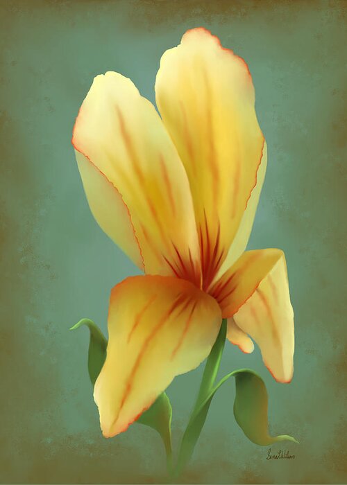 Tulip Greeting Card featuring the painting Solitary Yellow Tulip by Sena Wilson