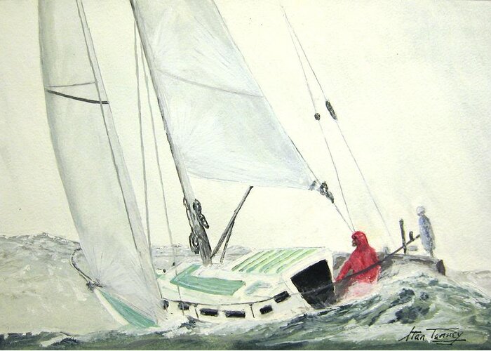 Sailboat Greeting Card featuring the painting Solo by Stan Tenney