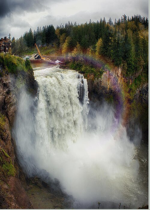 Snoqualmie Falls Washington State 6 Frame Panoramic 3 Exposures Per Frame Hdr Greeting Card featuring the photograph Somewhere Over the Falls by James Heckt