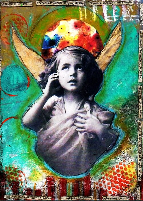 Angel Greeting Card featuring the mixed media Somewhere Tonight by Carrie Todd