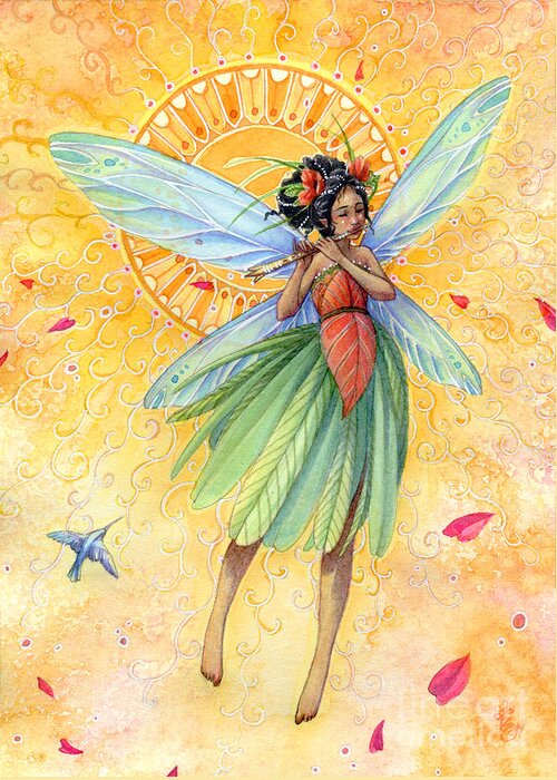 Fairy Greeting Card featuring the painting Song of Summer by Sara Burrier