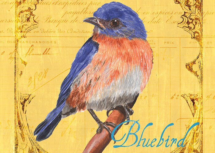 Bird Greeting Card featuring the painting Colorful Songbirds 1 by Debbie DeWitt