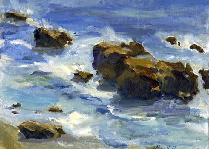 Waves Greeting Card featuring the painting Soothed By The Sea... by Maria Hunt