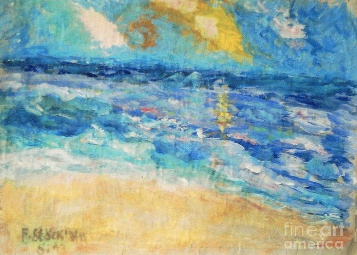 Seascape Greeting Card featuring the painting Seascape South of France by Fereshteh Stoecklein