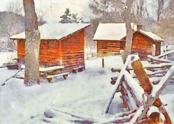 Snow Greeting Card featuring the digital art South Park's Oliver Miller Homestead - Outbuildings by Digital Photographic Arts