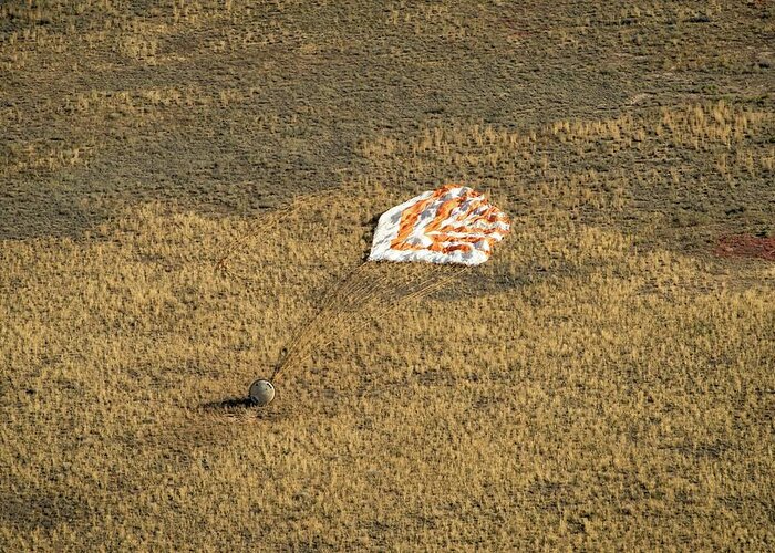 Soyuz 34 Greeting Card featuring the photograph Soyuz Tma-08m Landing by Nasa/bill Ingalls