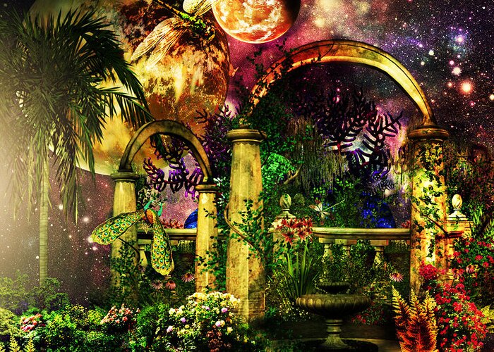 Space Garden Greeting Card featuring the mixed media Space Garden by Ally White
