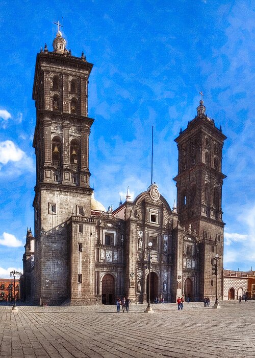 Puebla Greeting Card featuring the photograph Spanish Colonial Cathedral of Puebla Mexico by Mark Tisdale