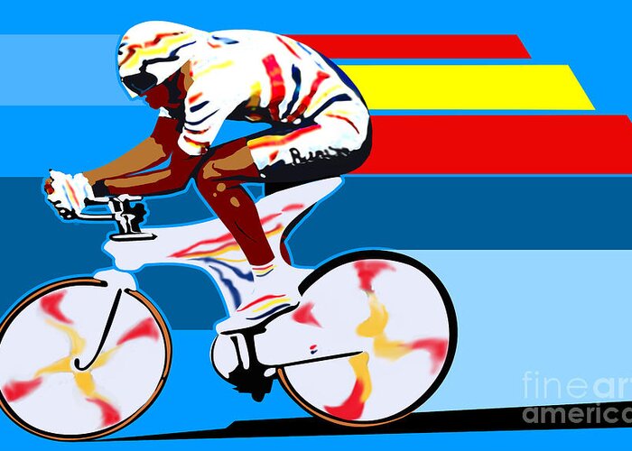 Miguel Indurain Greeting Card featuring the digital art spanish cycling athlete illustration print Miguel Indurain by Sassan Filsoof