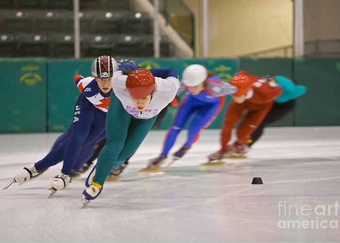 Ice Greeting Card featuring the photograph Speed Skaters by Jim West
