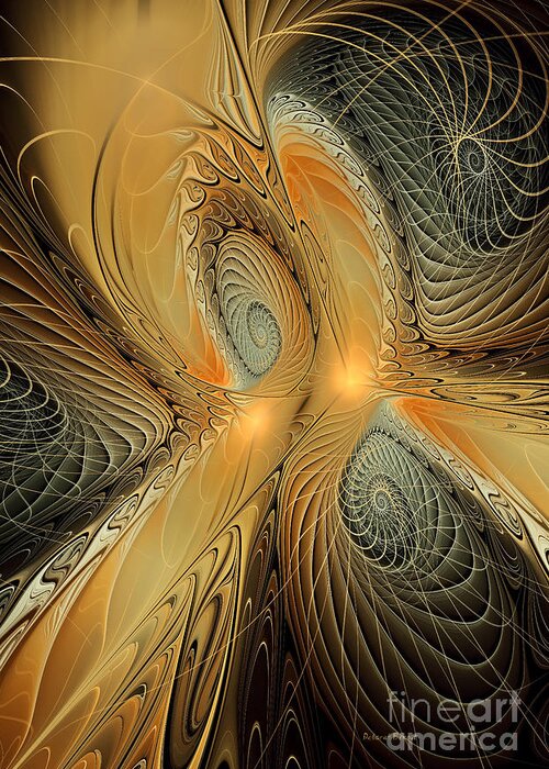 Fractal Art Greeting Card featuring the digital art Spirals of Gold by Deborah Benoit