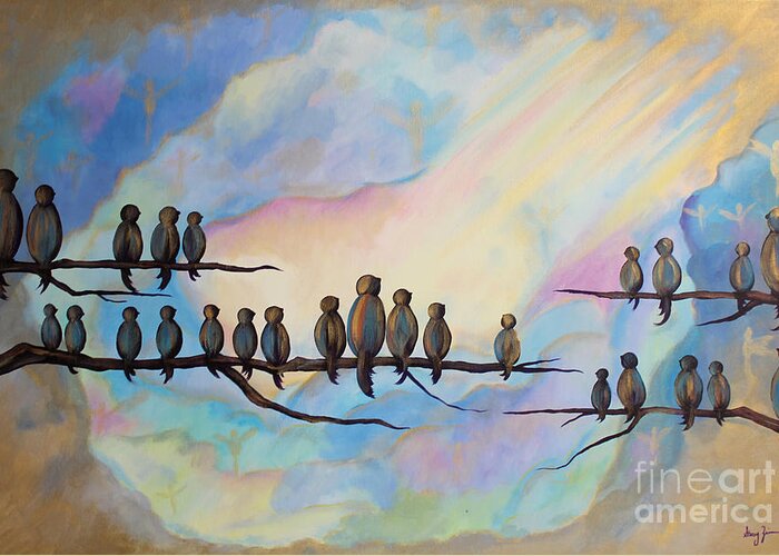 Birds Greeting Card featuring the painting Spiritual Tribute by Stacey Zimmerman