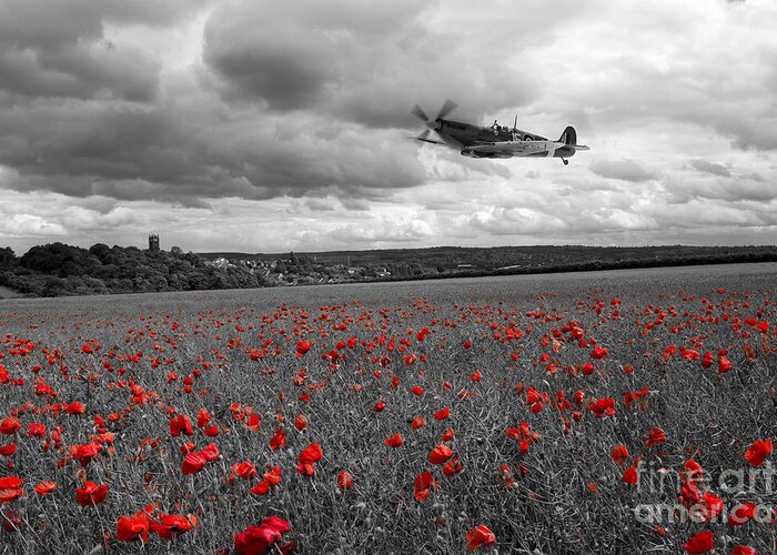 Spitfires Greeting Card featuring the digital art Spitfire Red by Airpower Art