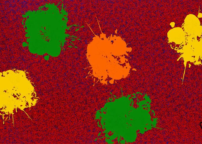 Orange Greeting Card featuring the painting Splats on the Mat by Bruce Nutting