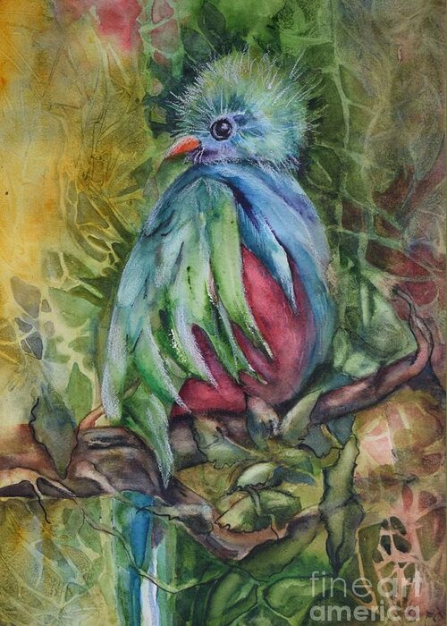 Quetzal Greeting Card featuring the painting Splendor in the Canopy by Pamela Shearer