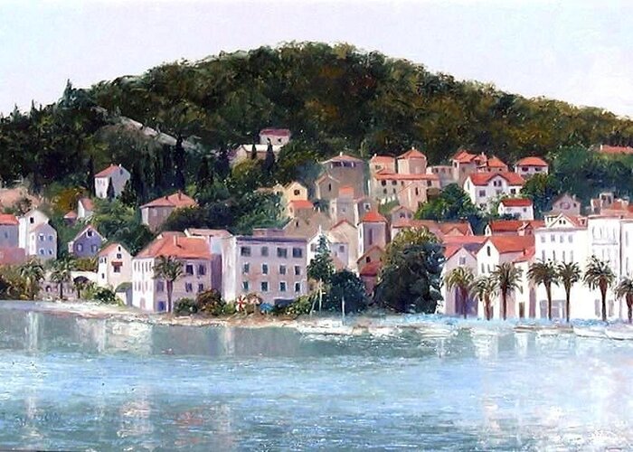 Split Greeting Card featuring the painting Split Harbour Croatia by Jan Matson