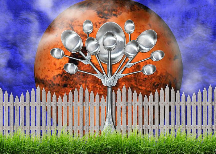 Weird Tree Greeting Card featuring the mixed media Spoon Tree by Ally White
