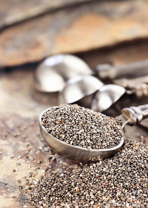 Chia Seed Greeting Card featuring the photograph Spoonful of Chia Seeds by Stephanie Frey