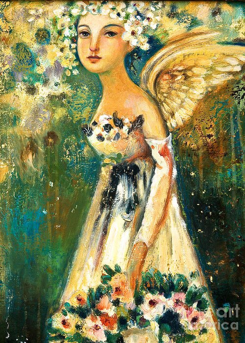 Angel Greeting Card featuring the painting Spring Angel by Shijun Munns