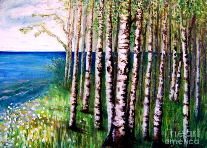 Oil Painting Greeting Card featuring the painting Spring Birch by Deb Stroh-Larson