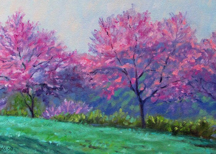 Bonnie Mason Greeting Card featuring the painting Spring Blossoms on Mill Mountain by Bonnie Mason